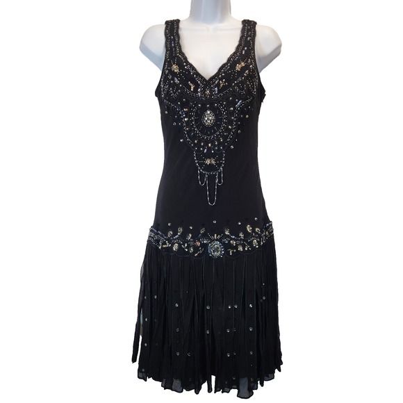 beach dresses uk for over 50s Vintage Y2K Sue Wong Plum Purple Silk Beaded Floral Midi Dress